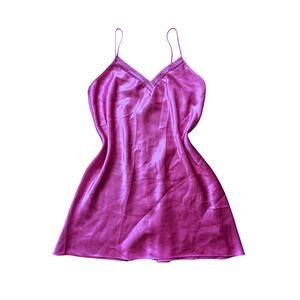 Y2K  Sophia by delicates Slip Babydoll Dress L Fuchsia Satin Romantic Barbiecore